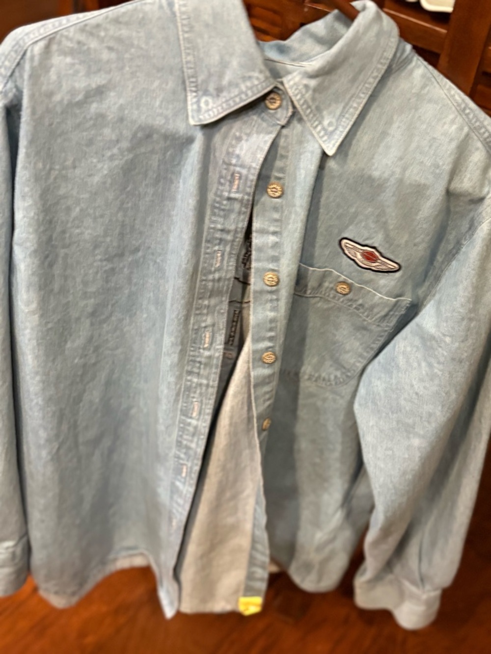 Harley-Davidson Light Blue Denim Button-Down Shirt with Chest Wing Patch